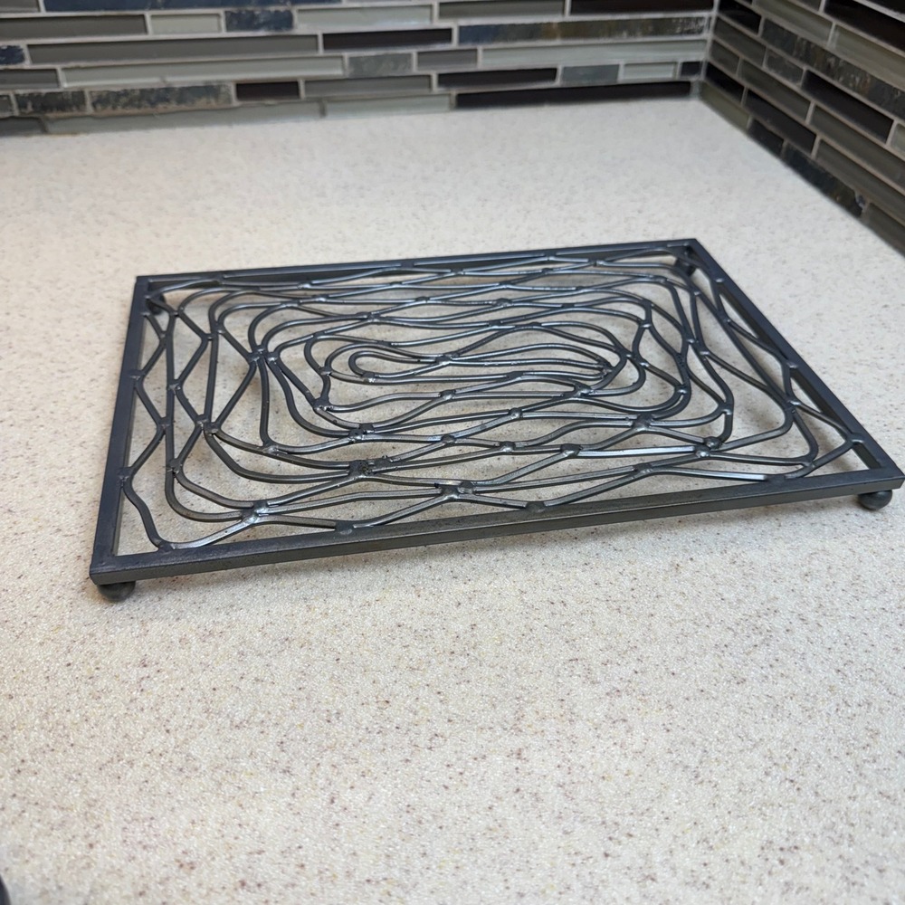 Industrial Welded Steel Swirl Metal‎ Trivet Rectangular Hot Pad Gunmetal Gray